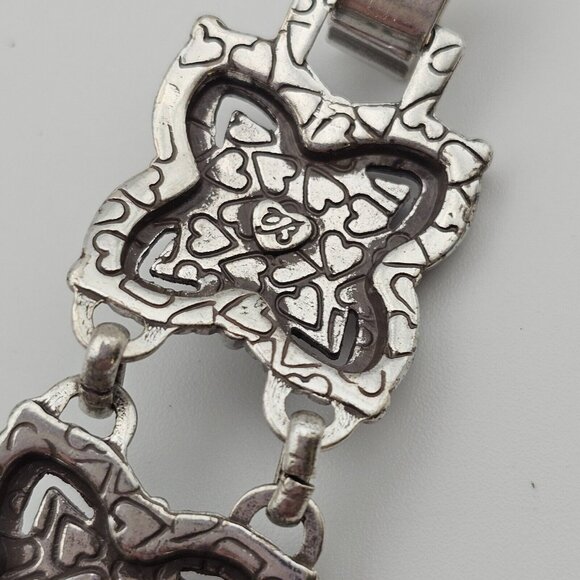 Brighton 7" Chunky Bracelet Medallion Panel Silver Tone Signed Vtg Raised Square - Picture 8 of 16